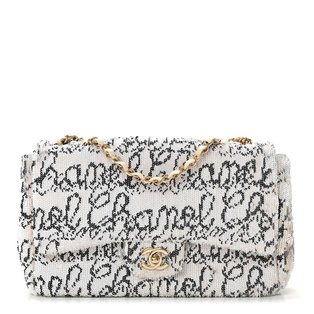 Chanel Sequin Logo Medium Flap White #282329C78B